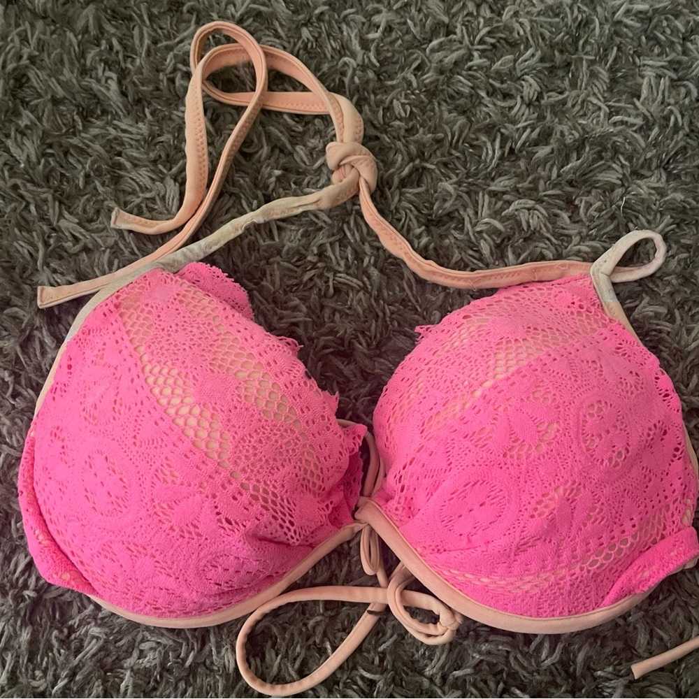 Victoria’s Secret Beach Sexy Swim Fabulous Neon Pink Push Up Halter Bikini Top